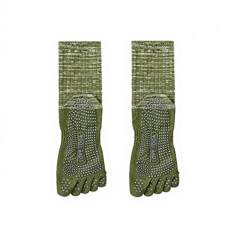 Olivenorma Crew Five Toe 100% Cotton Men's Yoga Socks - Army Green - 10 Pairs - image 6