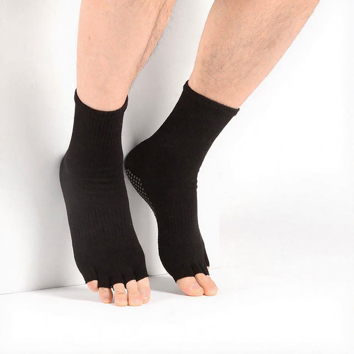 Olivenorma Crew Five Toe Cotton Blend Men's Yoga Socks - Black - 10 Pairs - image 3