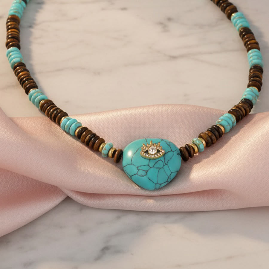 Olivenorma Sodalite,Green Aventurine,Turquoise,Rose Quartz Heart Evil Eye Pendant Stone of Protection Necklace - Lake Blue - image 2