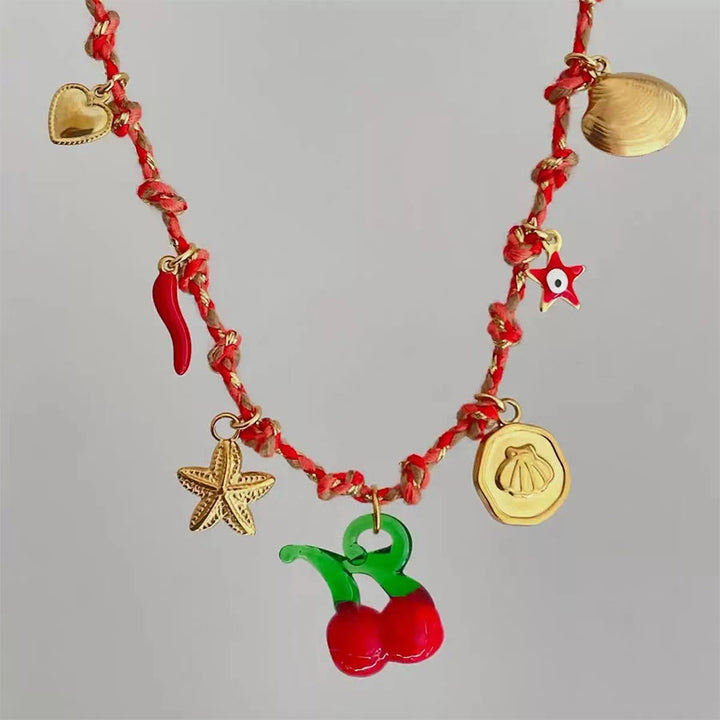 Olivenorma Rose Quartz,Sodalite,Amazonite,Amethyst,Carnelian,Turquoise Hand Braided Spiritual Necklace - Carnelian - image 4