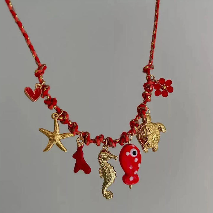 Olivenorma Rose Quartz,Sodalite,Amazonite,Amethyst,Carnelian,Turquoise Hand Braided Spiritual Necklace - Red Jasper - image 5