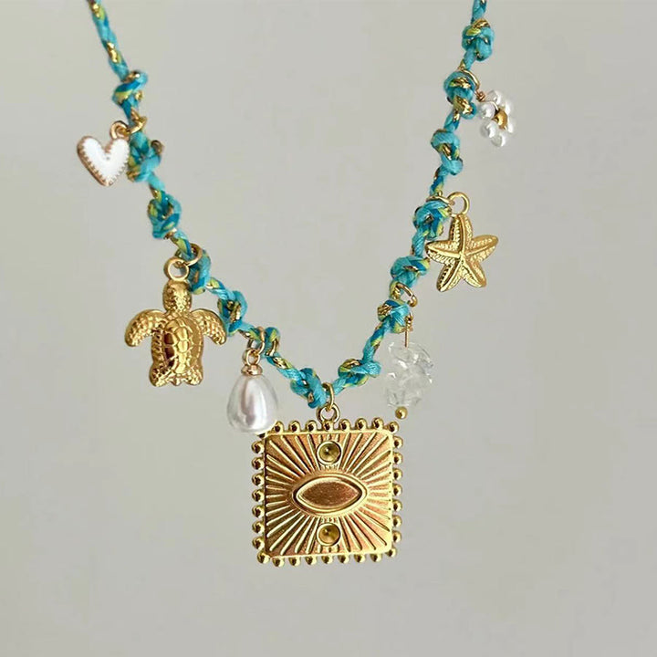 Olivenorma Rose Quartz,Sodalite,Amazonite,Amethyst,Carnelian,Turquoise Hand Braided Spiritual Necklace - Amazonite - image 7