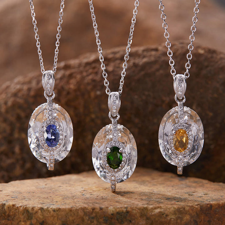 Olivenorma Blue Topaz,Tanzanite,Citrine,Garnet,Diopside Multi Gemstone Pendant Necklace - Diopside - Necklace&Ring - image 0