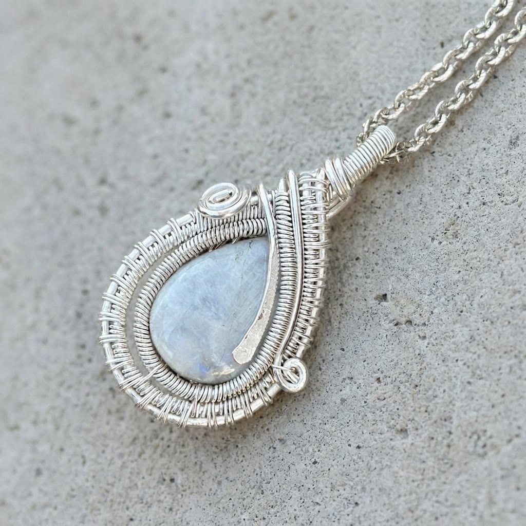 Olivenorma Moonstone Wire Wrapped Pendant Stone of Inner Harmony Necklace - image 4