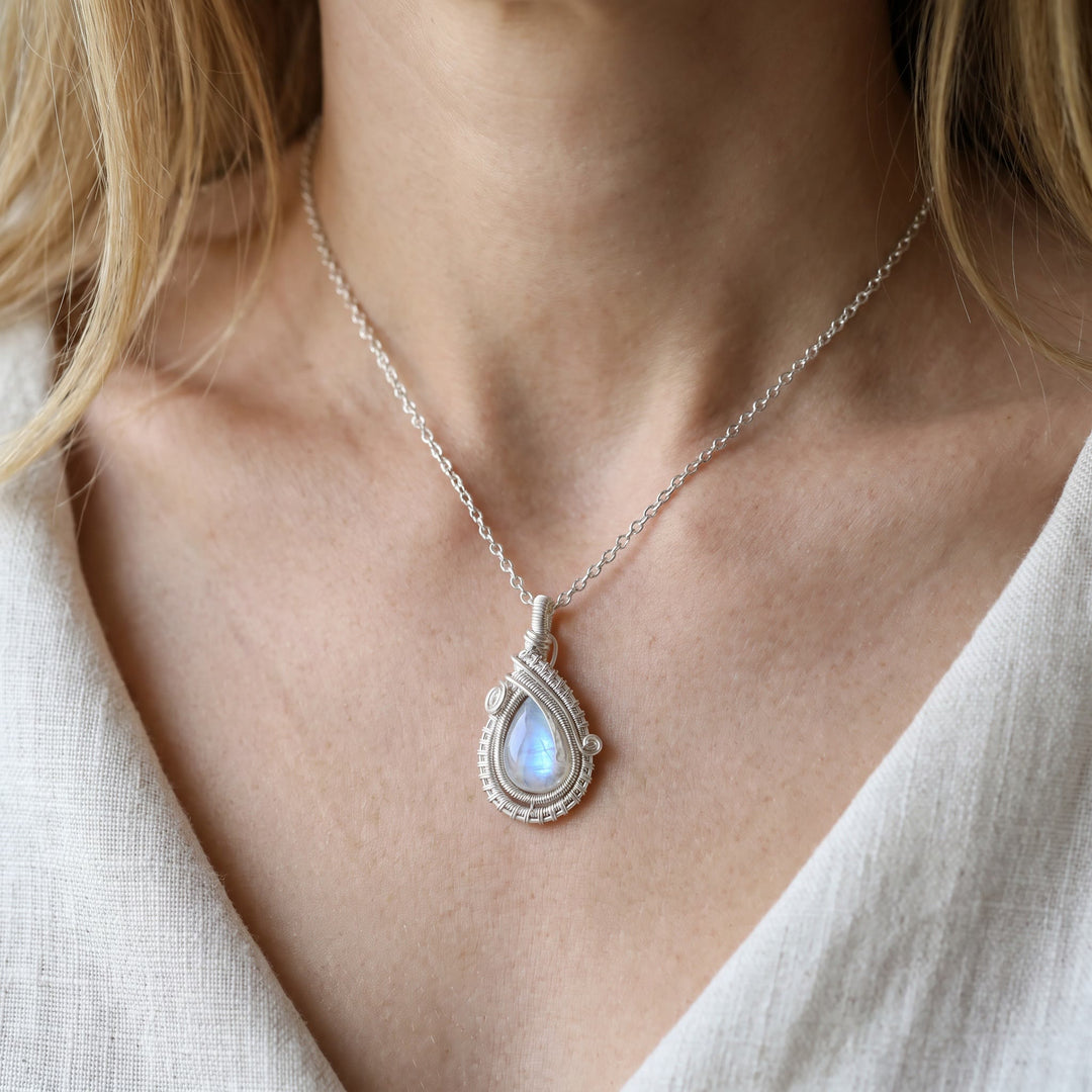 Olivenorma Moonstone Wire Wrapped Pendant Stone of Inner Harmony Necklace - image 1