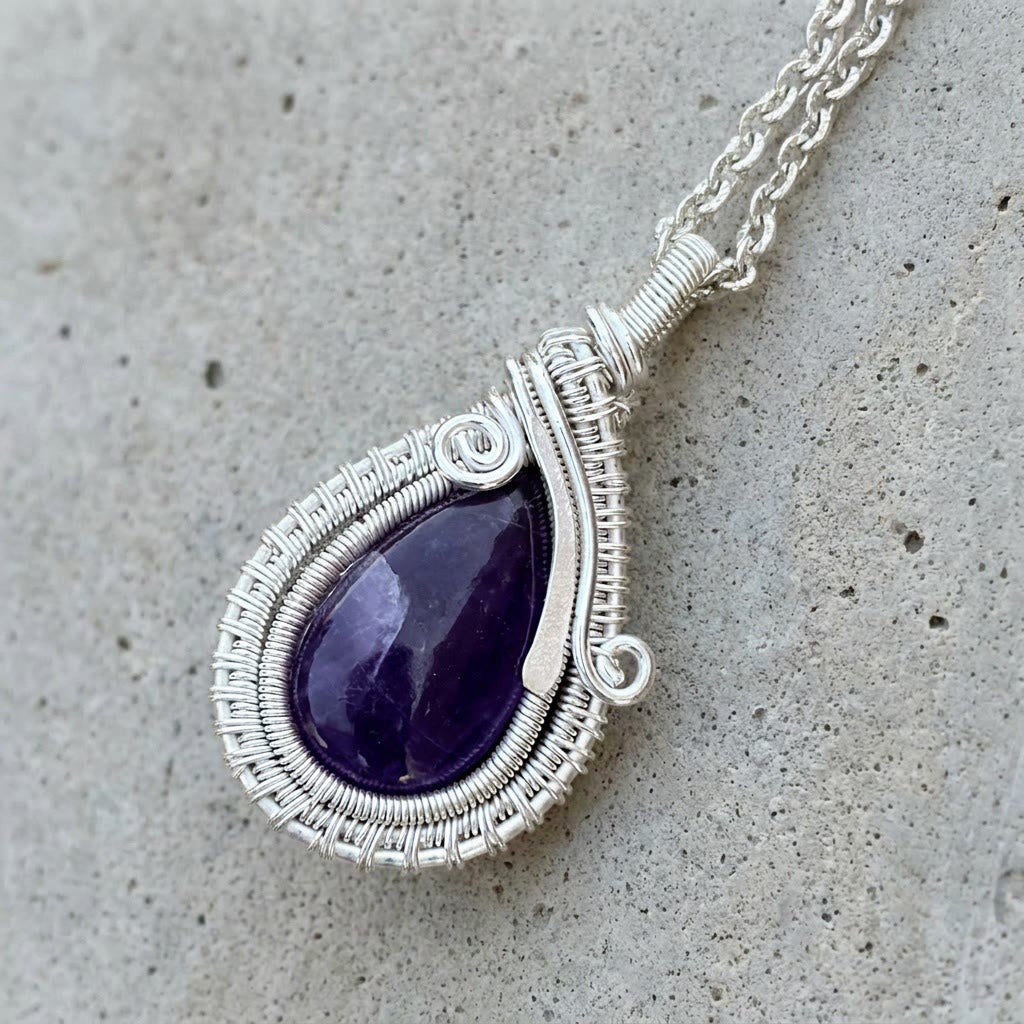 Olivenorma Amethyst Wire Wrapped Pendant Stone of Spirituality Necklace - image 2
