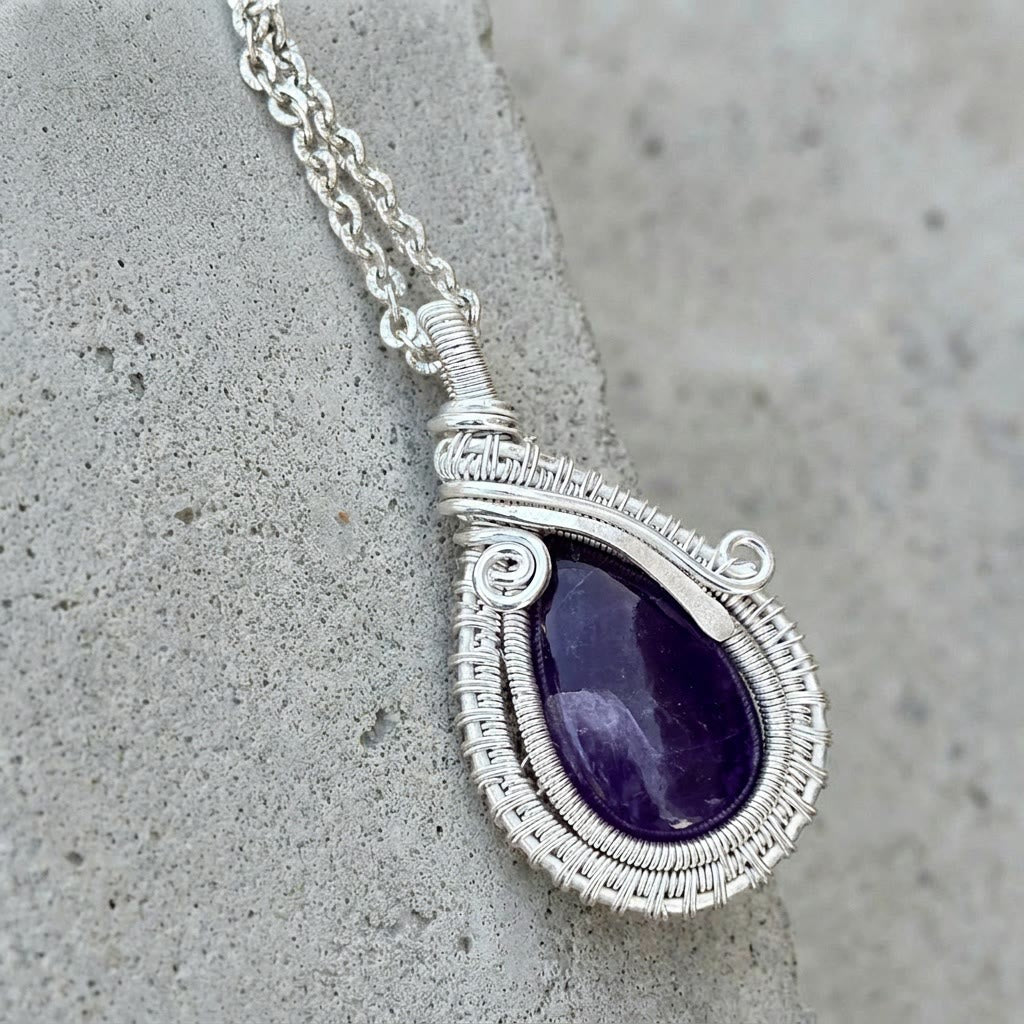 Olivenorma Amethyst Wire Wrapped Pendant Stone of Spirituality Necklace - image 3
