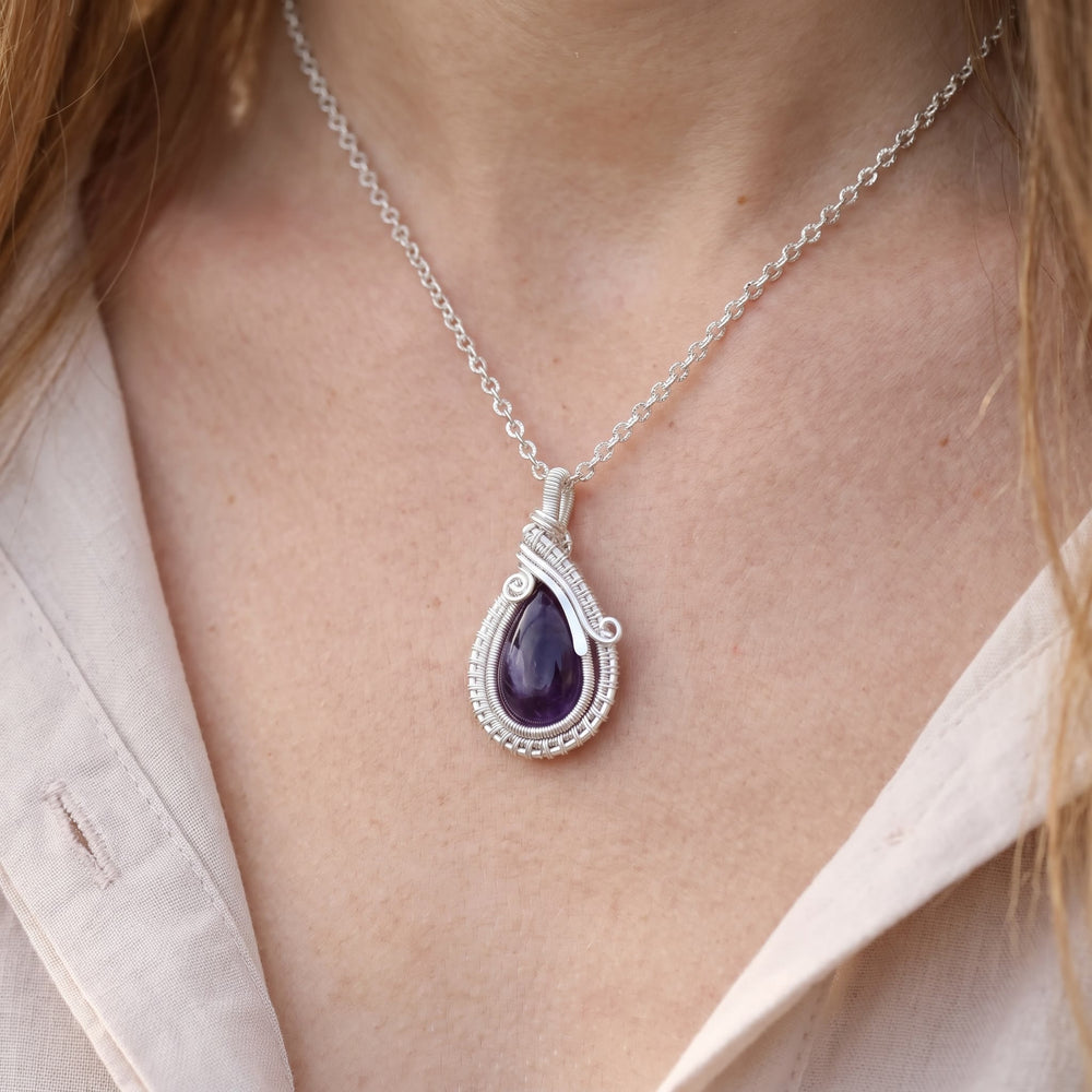 Olivenorma Amethyst Wire Wrapped Pendant Stone of Spirituality Necklace - image 1