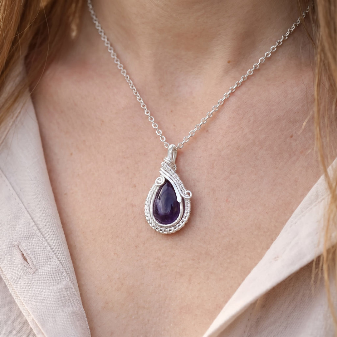 Olivenorma Amethyst Wire Wrapped Pendant Stone of Spirituality Necklace - image 1