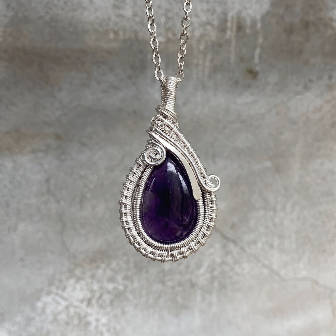 Olivenorma Amethyst Wire Wrapped Pendant Stone of Spirituality Necklace - Amethyst - image 0