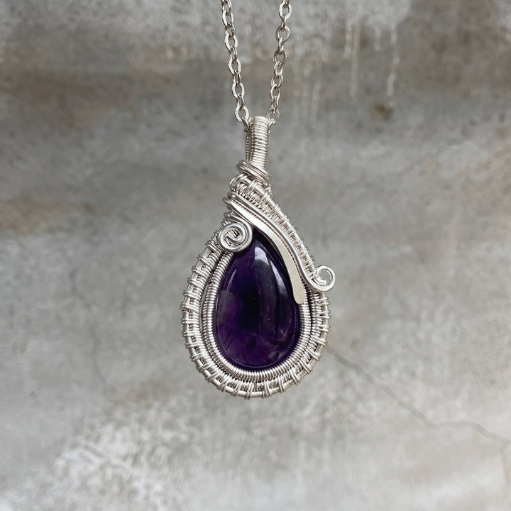 Olivenorma Amethyst Wire Wrapped Pendant Stone of Spirituality Necklace - Amethyst - image 0