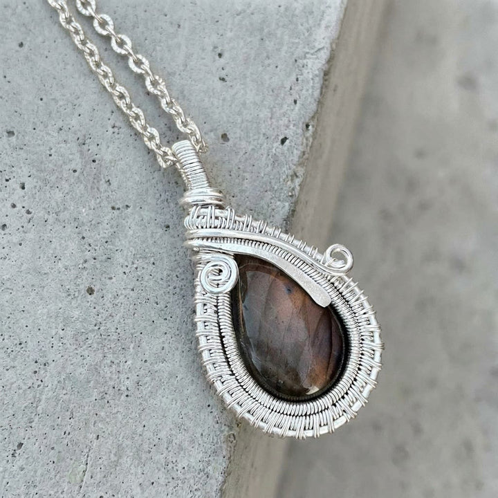 Olivenorma Teardrop Smoky Quartz Wire Wrapped Pendant Stone of Grounding Necklace - image 3