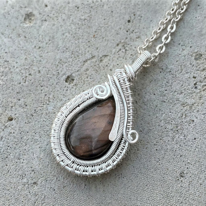 Olivenorma Teardrop Smoky Quartz Wire Wrapped Pendant Stone of Grounding Necklace - image 4