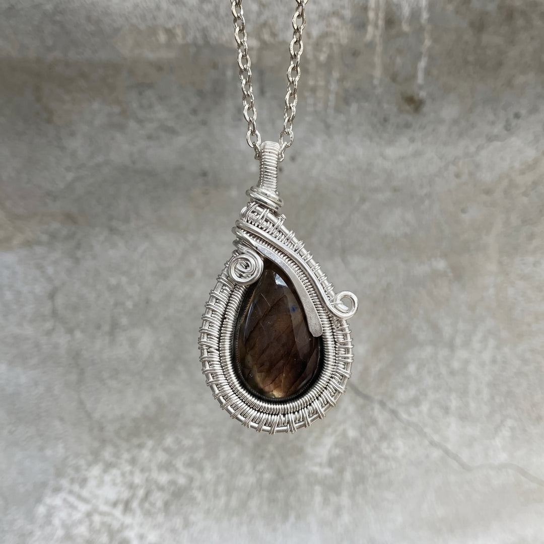 Olivenorma Teardrop Smoky Quartz Wire Wrapped Pendant Stone of Grounding Necklace - Smoky quartz - image 0