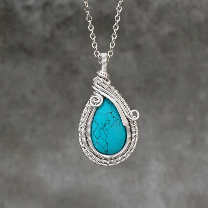Olivenorma Turquoise Wire Wrapped Pendant Stone of Protection Necklace - Turquoise - image 0