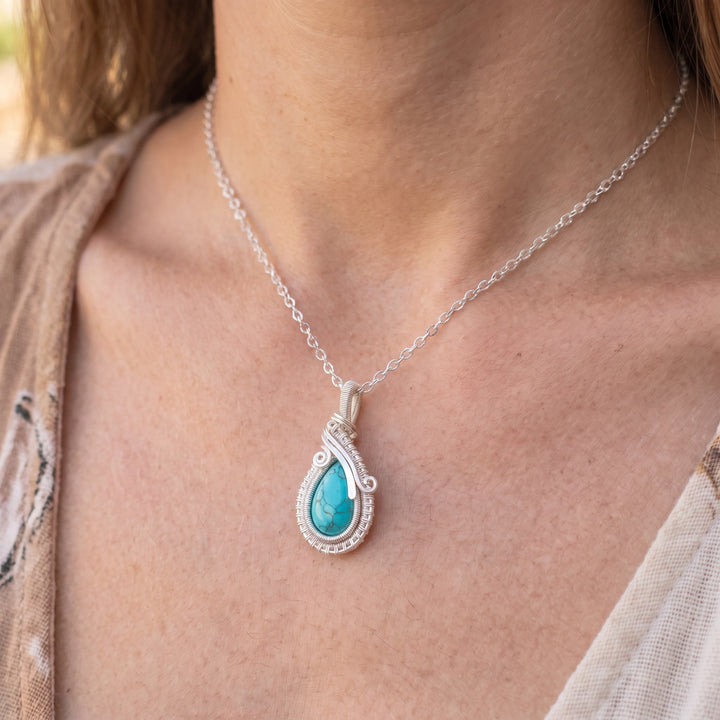 Olivenorma Turquoise Wire Wrapped Pendant Stone of Protection Necklace - image 1