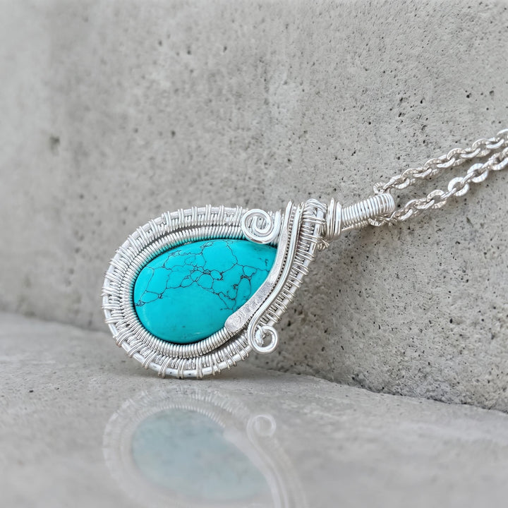Olivenorma Turquoise Wire Wrapped Pendant Stone of Protection Necklace - image 3