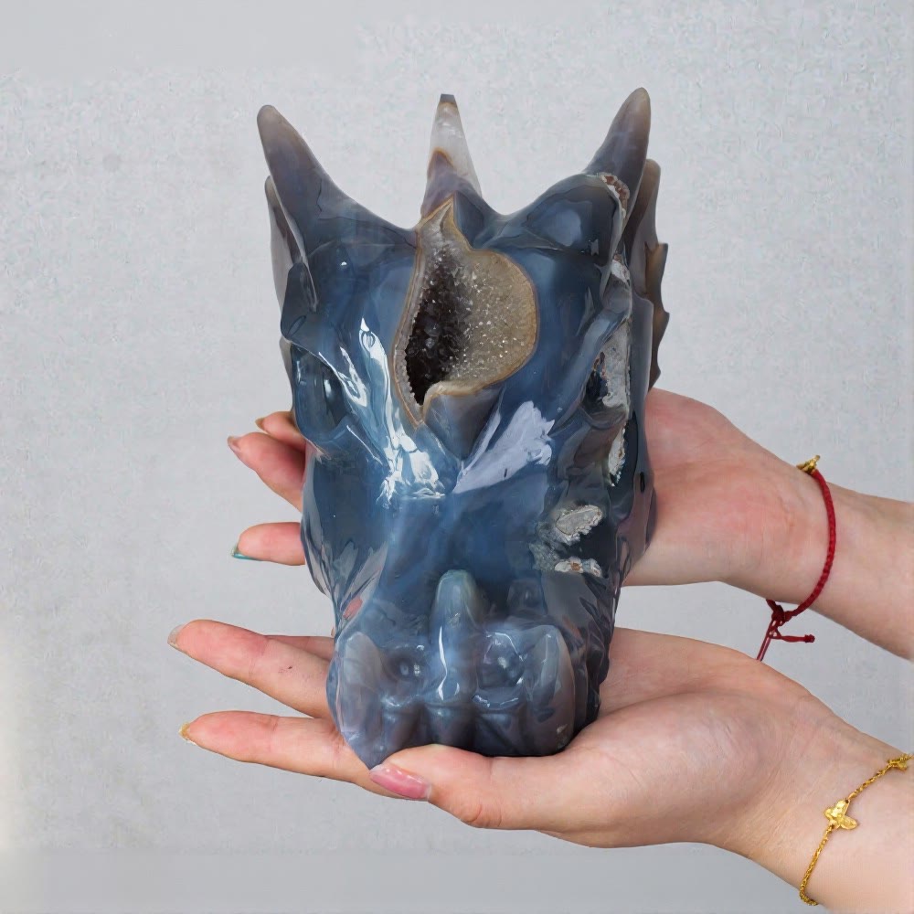 Olivenorma Natural Quartz Cluster Dragon Head Agate Decoration - Haze Blue Agate with Dark Brown - image 3