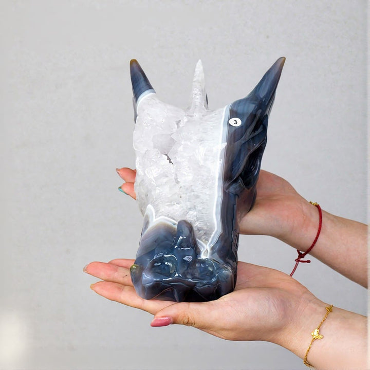 Olivenorma Natural Quartz Cluster Dragon Head Agate Decoration - Medium Grey-Blue - image 2