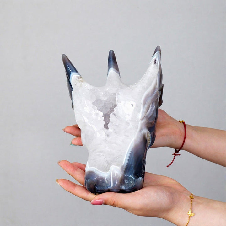 Olivenorma Natural Quartz Cluster Dragon Head Agate Decoration - Light Grey-Blue - image 0