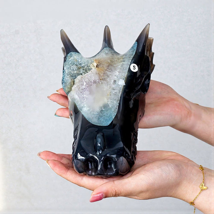 Olivenorma Natural Quartz Cluster Dragon Head Agate Decoration - Dark Black-Grey - image 1