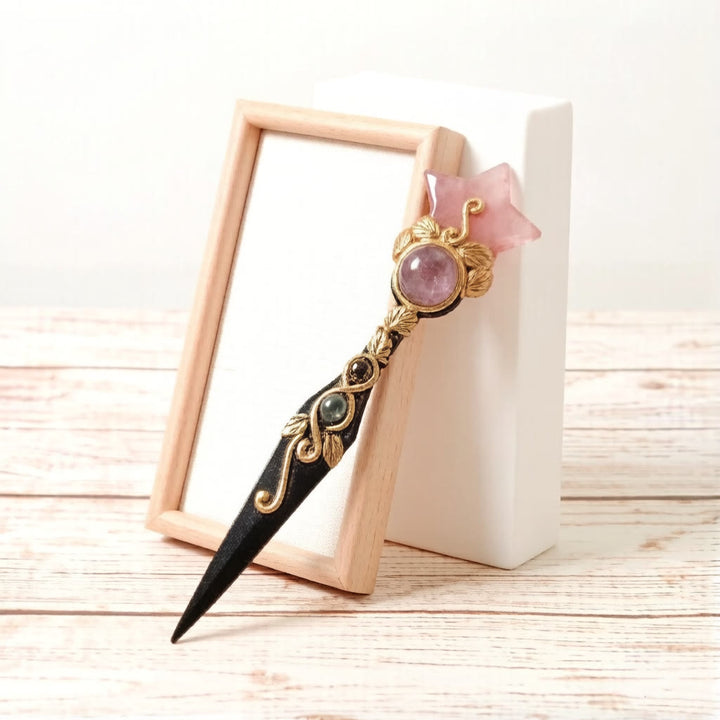 Olivenorma Star Moon Heart Natural Crystal Inlaid Vintage Crystal Wand - image 3