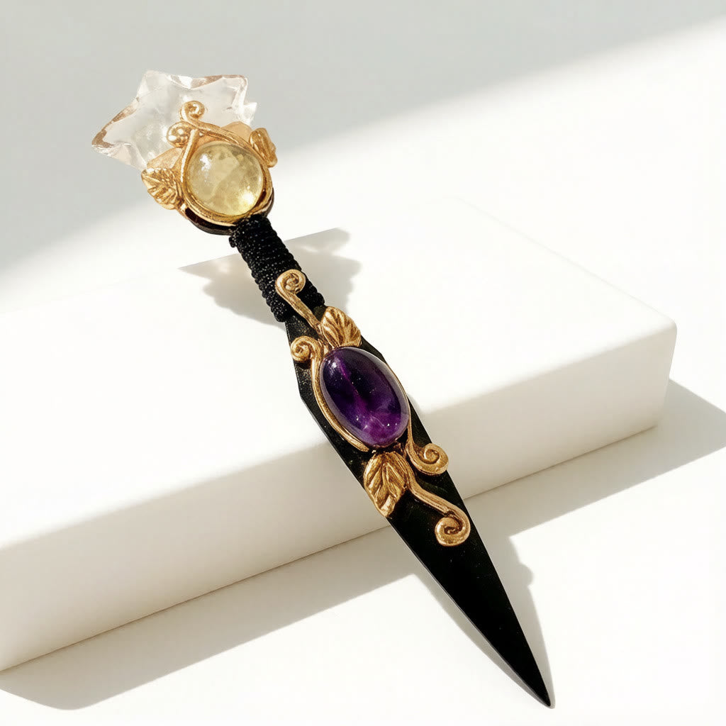 Olivenorma Star Moon Heart Natural Crystal Inlaid Vintage Crystal Wand - Clear Quartz&Star - image 4