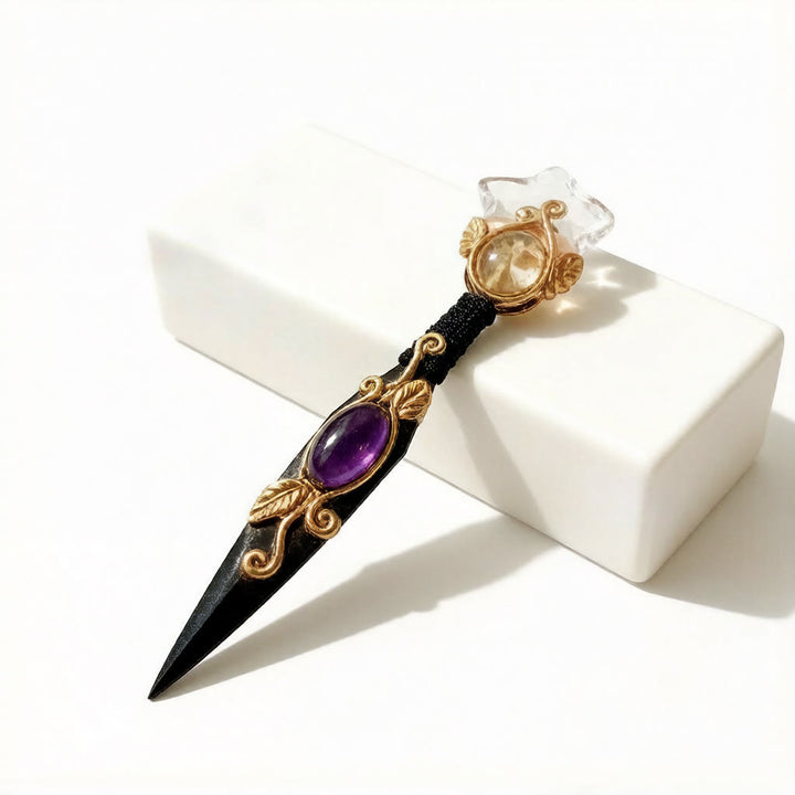 Olivenorma Star Moon Heart Natural Crystal Inlaid Vintage Crystal Wand - image 5
