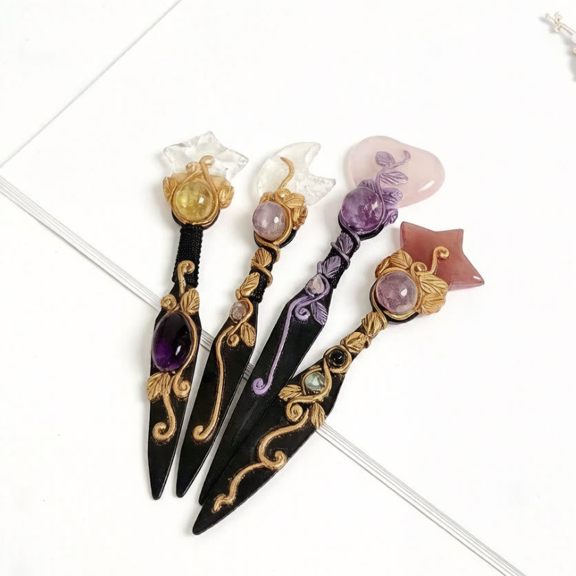 Olivenorma Star Moon Heart Natural Crystal Inlaid Vintage Crystal Wand - image 6