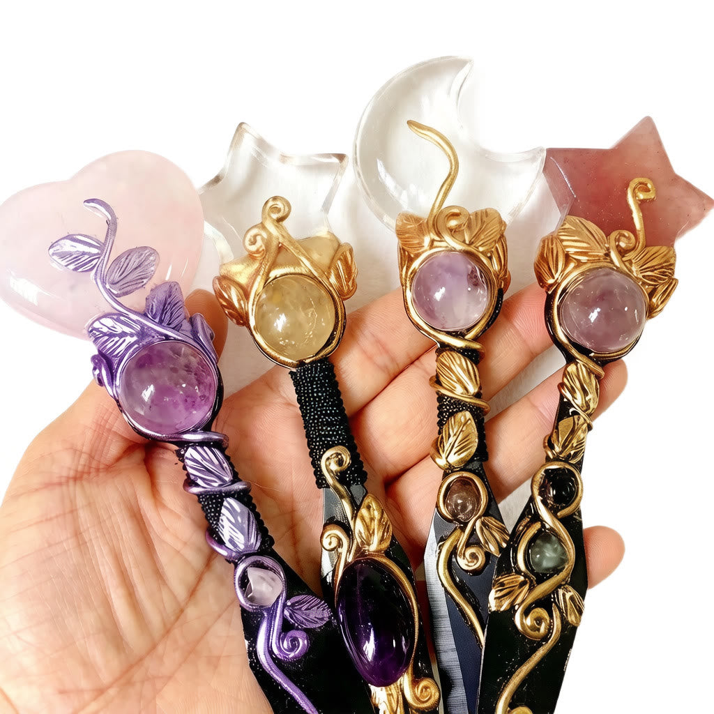 Olivenorma Star Moon Heart Natural Crystal Inlaid Vintage Crystal Wand - image 8
