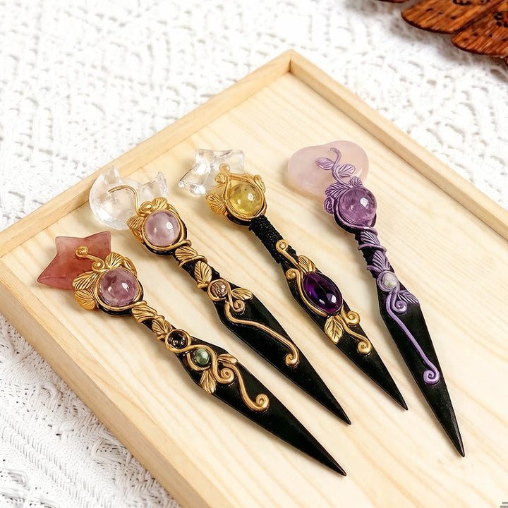 Olivenorma Star Moon Heart Natural Crystal Inlaid Vintage Crystal Wand - image 7