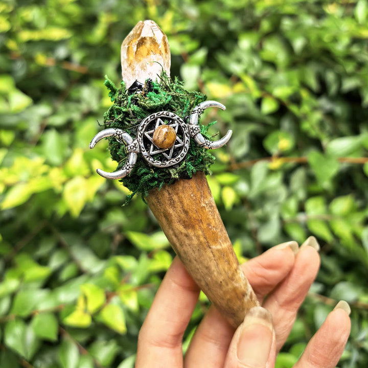 Olivenorma Antler Triple Moon Decor Natural Crystal Wand - Citrine - image 0
