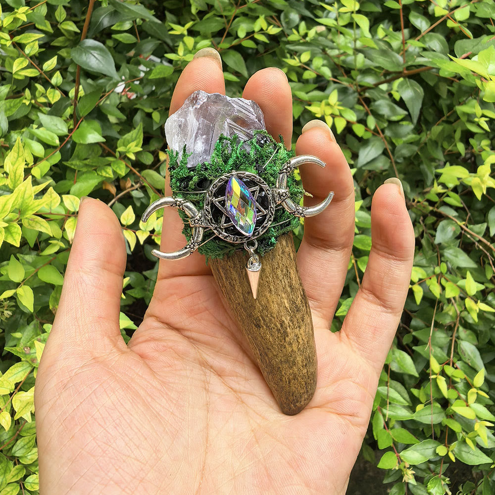 Olivenorma Antler Triple Moon Decor Natural Crystal Wand - Light Amethyst - image 7