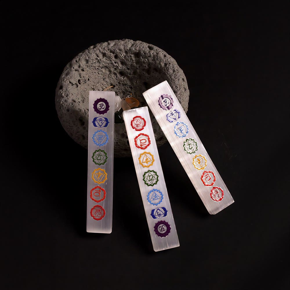 Olivenorma Colorful Chakra Engraved Selenite Crystal Wand - image 2