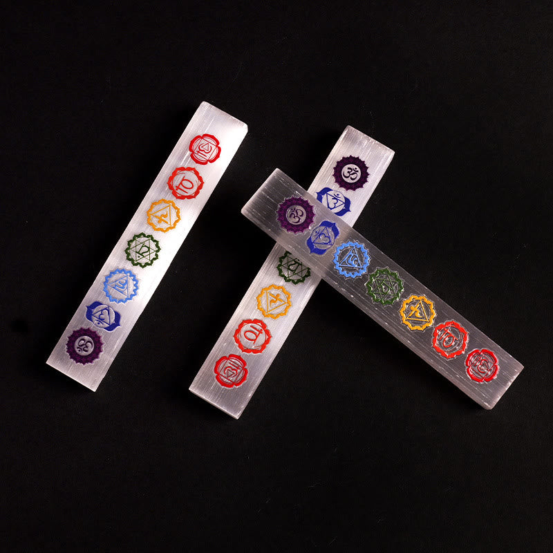 Olivenorma Colorful Chakra Engraved Selenite Crystal Wand - image 1