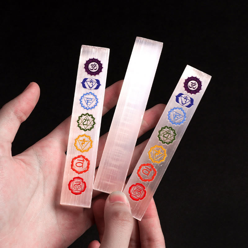 Olivenorma Colorful Chakra Engraved Selenite Crystal Wand - Crystal - image 0