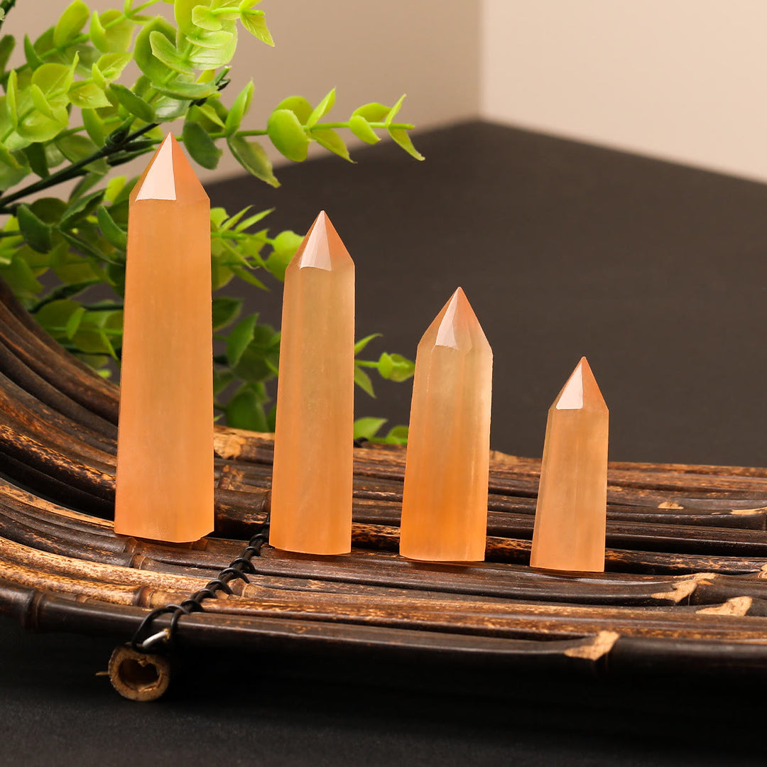 Olivenorma Single Point Hexagonal Orange Selenite Crystal Wand Tower - 9-10cm /3.54-3.94 inch - image 0