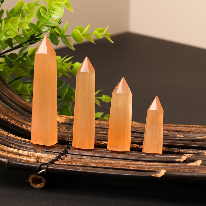 Olivenorma Single Point Hexagonal Orange Selenite Crystal Wand Tower - 9-10cm /3.54-3.94 inch - image 0