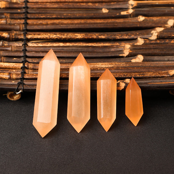Olivenorma Single Point Hexagonal Orange Selenite Crystal Wand Tower - image 2
