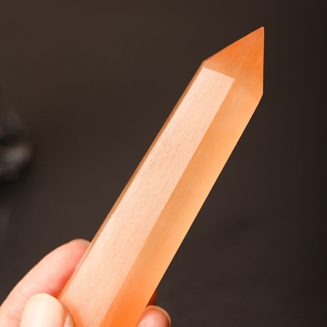 Olivenorma Single Point Hexagonal Orange Selenite Crystal Wand Tower - image 4