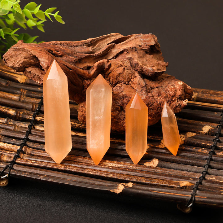 Olivenorma Single Point Hexagonal Orange Selenite Crystal Wand Tower - image 1