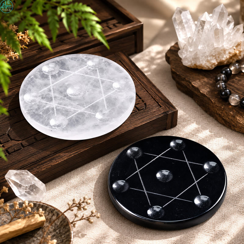 Olivenorma Engraved Star of David Natural Selenite Charging Plate - image 2
