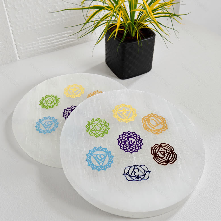 Olivenorma 7 Chakra Symbols Engraved Selenite Charging Plate - image 4