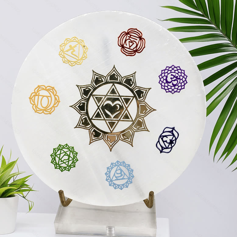 Olivenorma 7 Chakra Symbols Engraved Selenite Charging Plate - image 1
