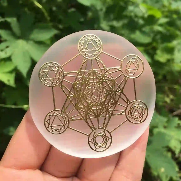 Olivenorma Metatron Cube 7 Chakra Engraved Selenite Charging Plate - image 2