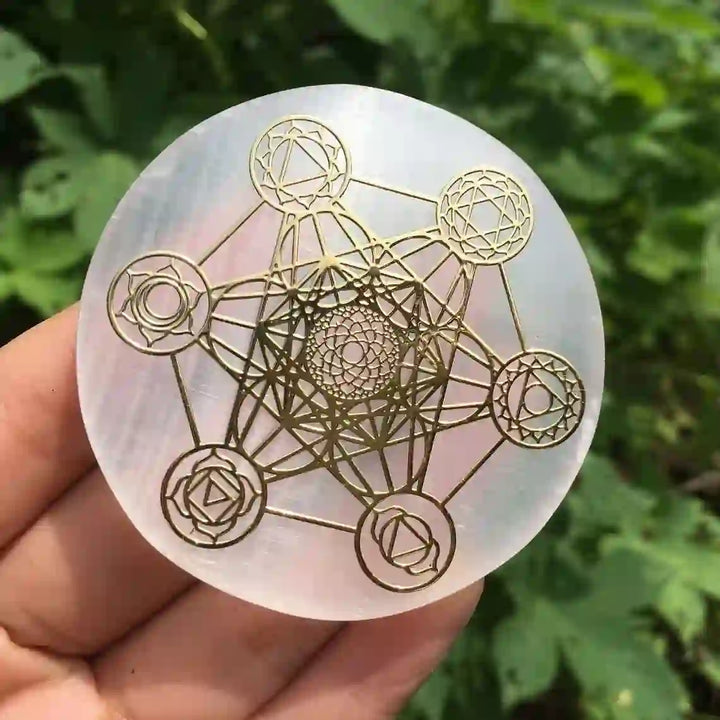 Olivenorma Metatron Cube 7 Chakra Engraved Selenite Charging Plate - Metatron Cube 7 Chakra - image 0