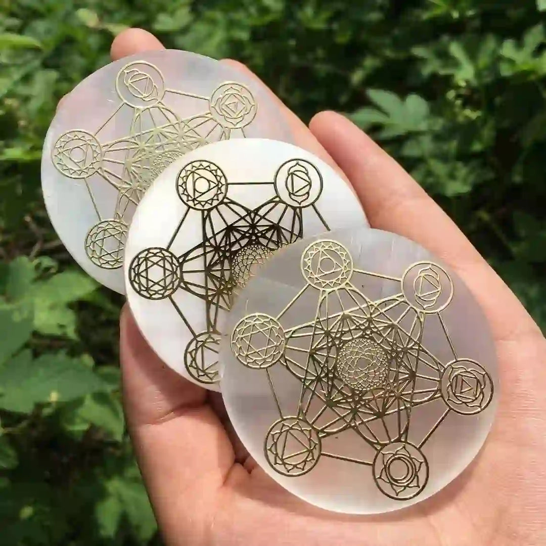 Olivenorma Metatron Cube 7 Chakra Engraved Selenite Charging Plate - image 5