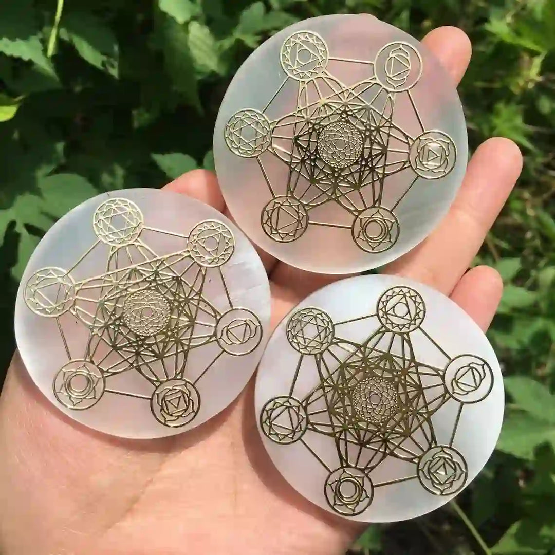 Olivenorma Metatron Cube 7 Chakra Engraved Selenite Charging Plate - image 4