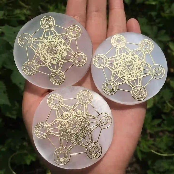 Olivenorma Metatron Cube 7 Chakra Engraved Selenite Charging Plate - image 7