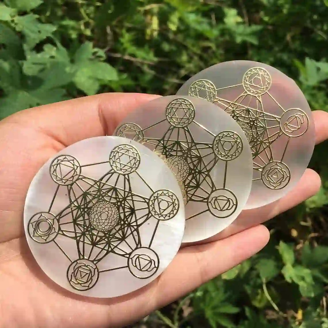 Olivenorma Metatron Cube 7 Chakra Engraved Selenite Charging Plate - image 6